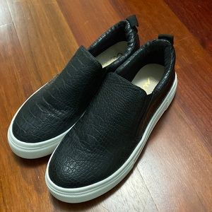 Snakeskin platform slip on